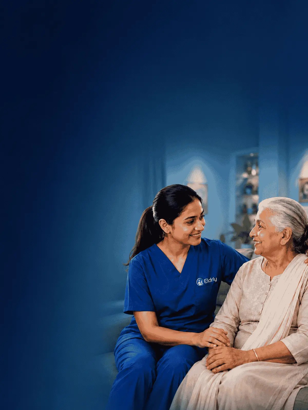 An Eldrly caregiver supporting an elderly patient at home